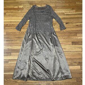Cachet Formal Evening Gown Dress Plus Sz 22W Brown Crochet Knit Top Satin Bottom